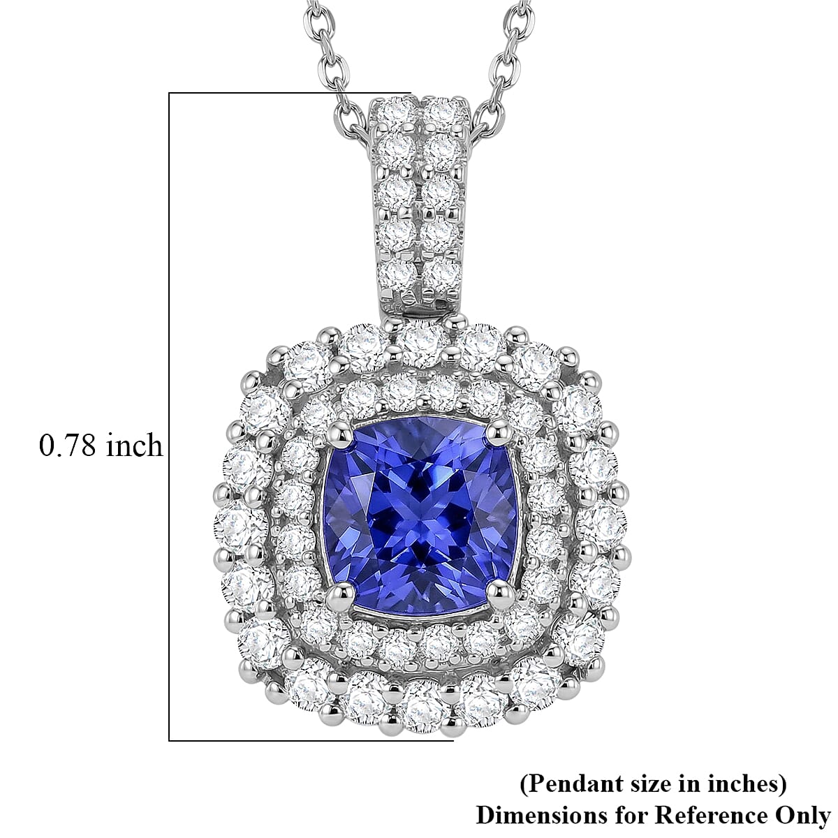 Certified & Appraised D'Joy Tanzanite and Moissanite 2.00 ctw Pendant Necklace in Rhodium Over Sterling Silver (20 Inches)