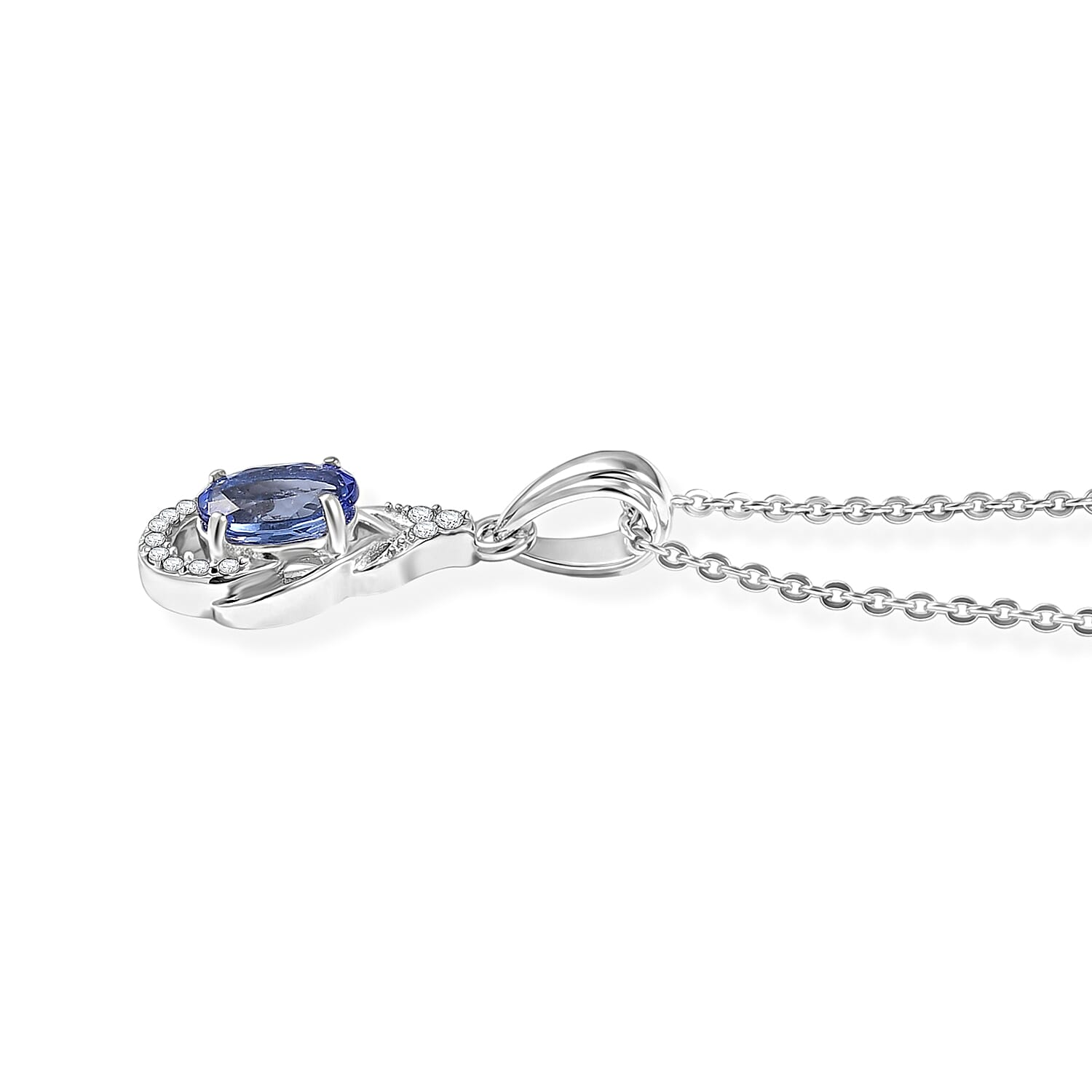 D'Joy Premium Tanzanite and White Zircon 0.60 ctw Pendant Necklace in Rhodium Over Sterling Silver 20 Inches