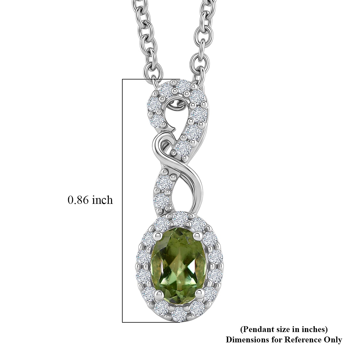 D'Joy Premium Natural Green Apatite and White Zircon 0.80 ctw Pendant in Rhodium Over Sterling Silver with Stainless Steel Necklace 20 Inches