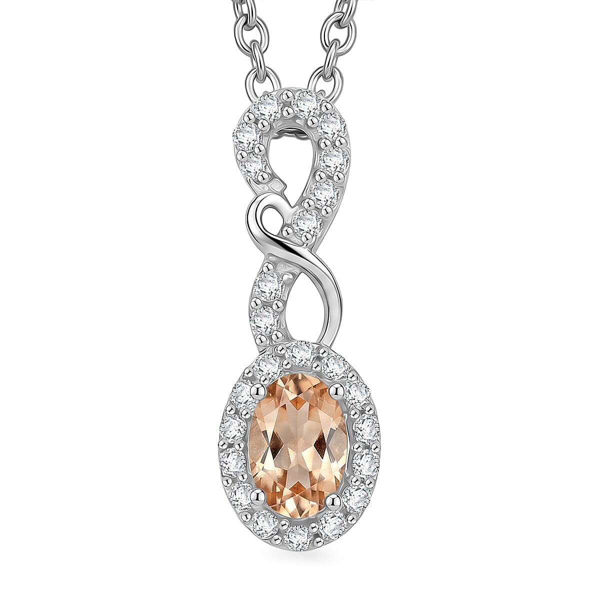 D'Joy Premium Natural Green Apatite, White Zircon Pendant in Rhodium Over Sterling Silver with Stainless Steel Necklace (20 Inches) 0.80 ctw