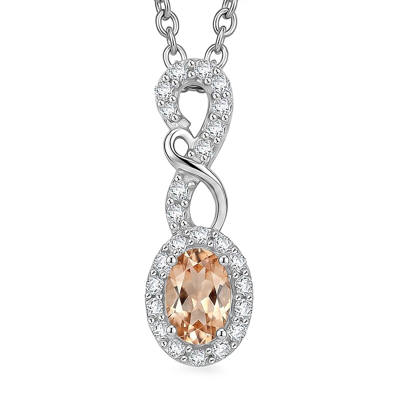 D'Joy Premium Imperial Garnet and White Zircon 1.00 ctw Pendant in Rhodium Over Sterling Silver with Stainless Steel Necklace (20 Inches)