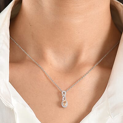 D'Joy Premium Imperial Garnet and White Zircon 1.00 ctw Pendant in Rhodium Over Sterling Silver with Stainless Steel Necklace (20 Inches)