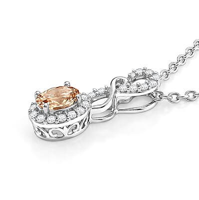 D'Joy Premium Imperial Garnet and White Zircon 1.00 ctw Pendant in Rhodium Over Sterling Silver with Stainless Steel Necklace (20 Inches)