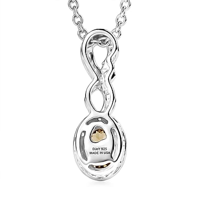 D'Joy Premium Imperial Garnet and White Zircon 1.00 ctw Pendant in Rhodium Over Sterling Silver with Stainless Steel Necklace (20 Inches)