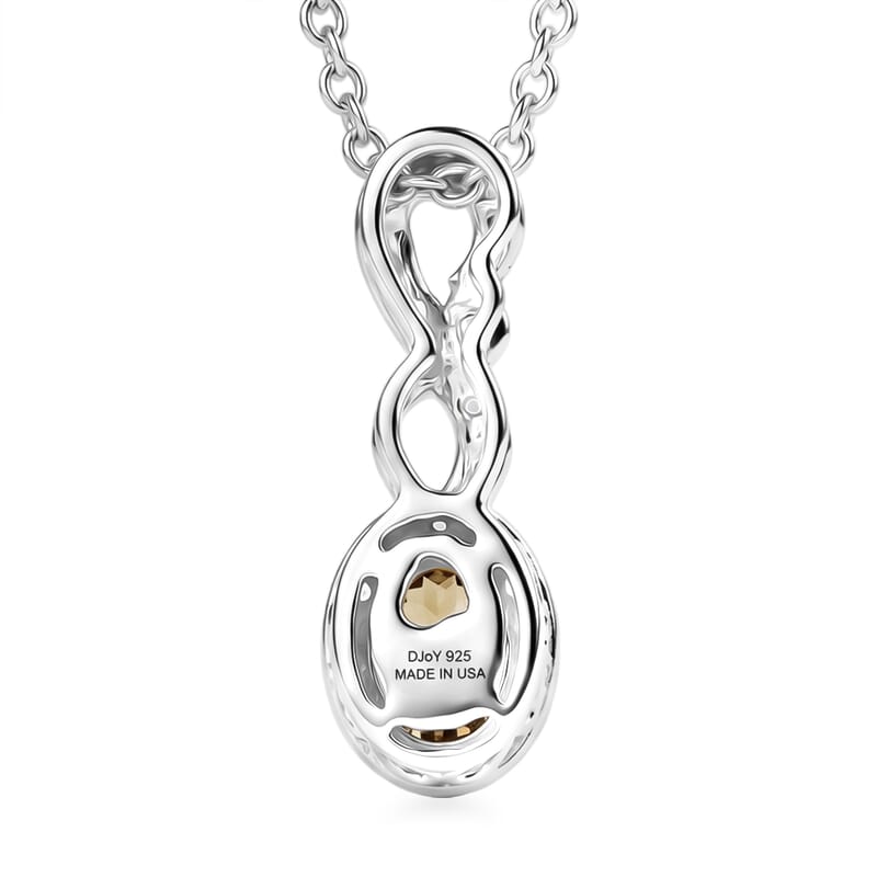 D'Joy Premium Imperial Garnet and White Zircon 1.00 ctw Pendant in Rhodium Over Sterling Silver with Stainless Steel Necklace (20 Inches)