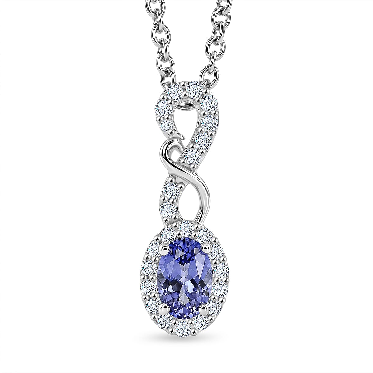 D'Joy Premium Natural Green Apatite, White Zircon Pendant in Rhodium Over Sterling Silver with Stainless Steel Necklace (20 Inches) 0.80 ctw
