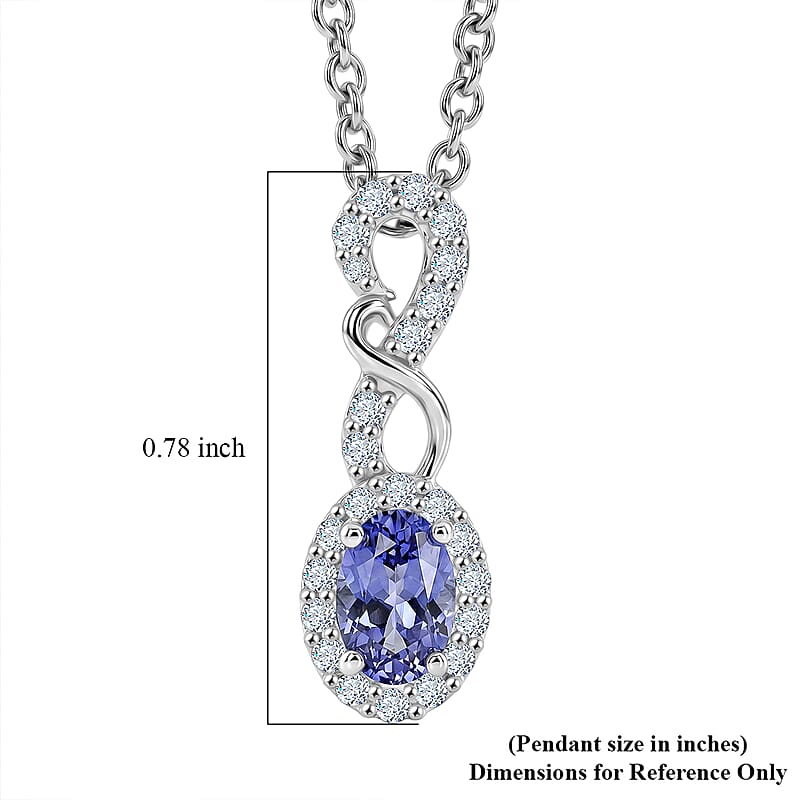 D'Joy Premium Tanzanite and White Zircon 0.75 ctw Pendant in Rhodium Over Sterling Silver with Stainless Steel Necklace 20 Inches