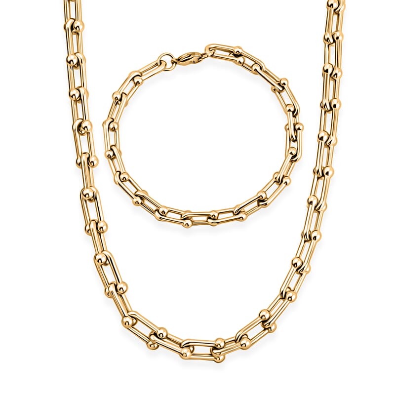 U Link Chain Bracelet (8.50 In) and Necklace 24 Inches in ION Plated YG Stainless Steel