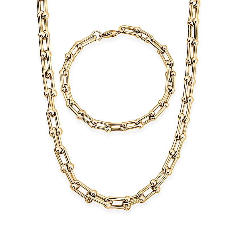 U Link Chain Bracelet (8.50 In) and Necklace 24 Inches in ION Plated YG Stainless Steel