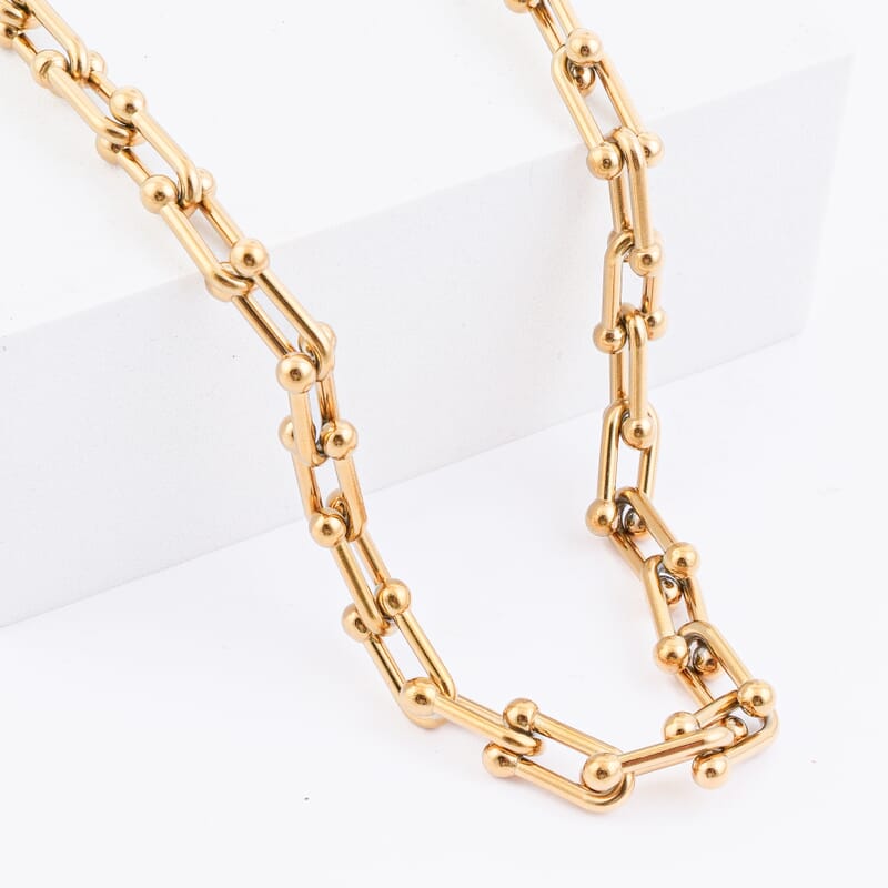 U Link Chain Bracelet (8.50 In) and Necklace 24 Inches in ION Plated YG Stainless Steel