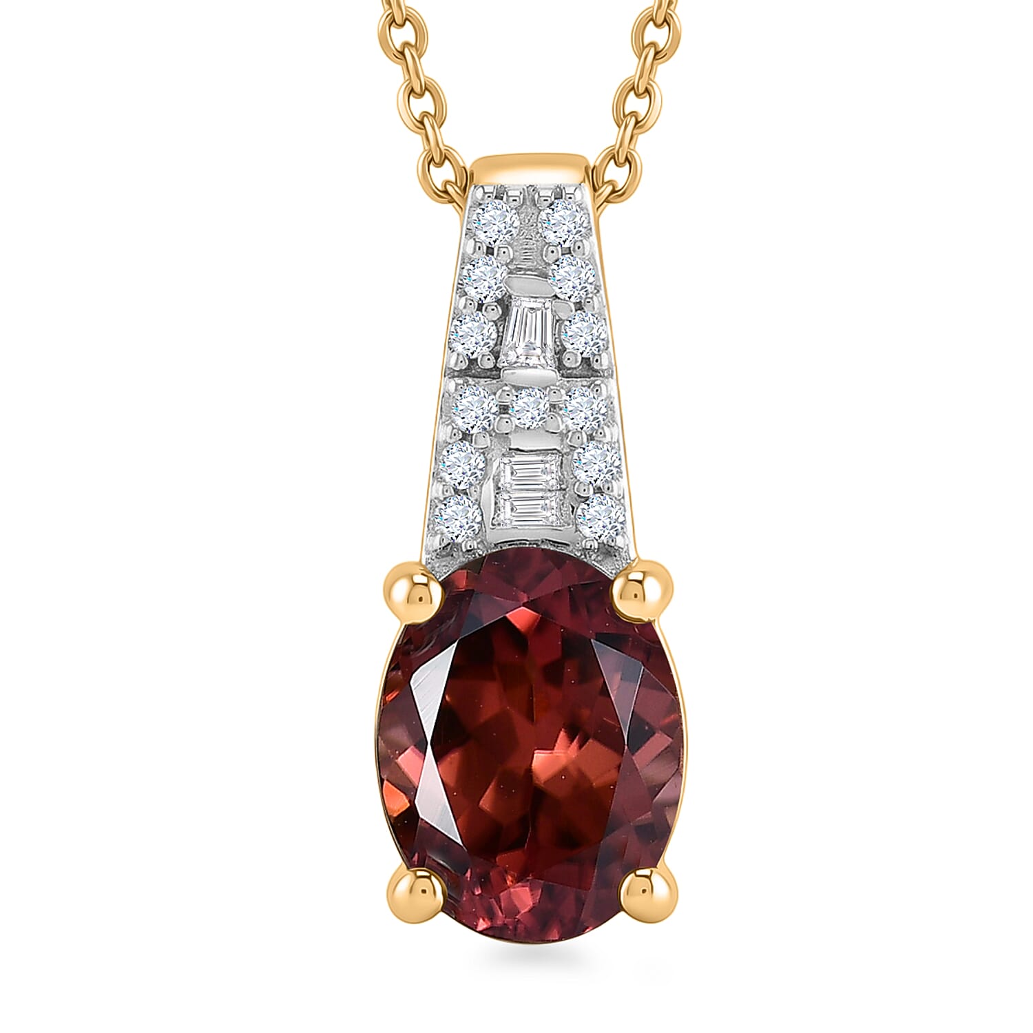 Luxoro AAA Red Zircon and Diamond I2 2.80 ctw Royal Heritage Glow Pendant Necklace in 10K Yellow Gold 20 Inches