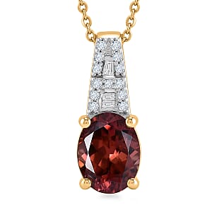 Luxoro AAA Red Zircon and Diamond I2 2.80 ctw Royal Heritage Glow Pendant Necklace in 10K Yellow Gold 20 Inches (Del. in 8-10 Days)