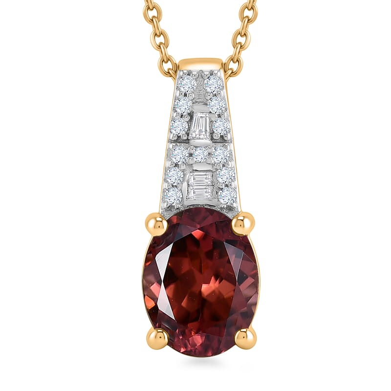 Luxoro AAA Red Zircon and Diamond I2 2.80 ctw Royal Heritage Glow Pendant Necklace in 10K Yellow Gold 20 Inches