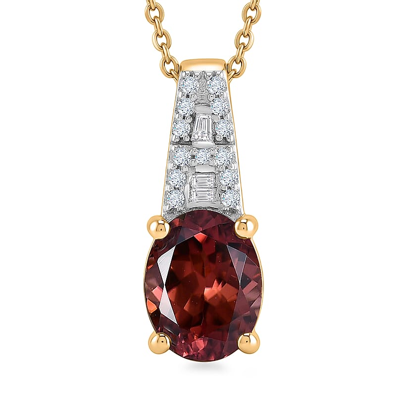 Luxoro AAA Red Zircon and Diamond I2 2.80 ctw Royal Heritage Glow Pendant Necklace in 10K Yellow Gold 20 Inches