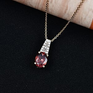 Luxoro AAA Red Zircon and Diamond I2 2.80 ctw Royal Heritage Glow Pendant Necklace in 10K Yellow Gold 20 Inches (Del. in 8-10 Days)