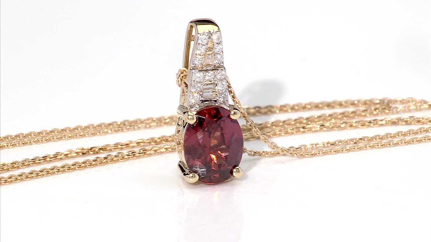 Luxoro AAA Red Zircon and Diamond I2 2.80 ctw Royal Heritage Glow Pendant Necklace in 10K Yellow Gold 20 Inches