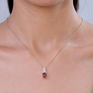 Luxoro AAA Red Zircon and Diamond I2 2.80 ctw Royal Heritage Glow Pendant Necklace in 10K Yellow Gold 20 Inches (Del. in 8-10 Days)