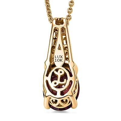 Luxoro AAA Red Zircon and Diamond I2 2.80 ctw Royal Heritage Glow Pendant Necklace in 10K Yellow Gold 20 Inches