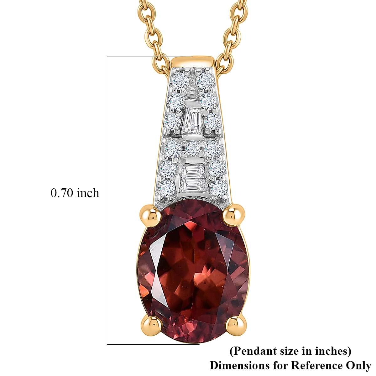 Luxoro AAA Red Zircon and Diamond I2 2.80 ctw Royal Heritage Glow Pendant Necklace in 10K Yellow Gold 20 Inches (Del. in 8-10 Days) image number 5