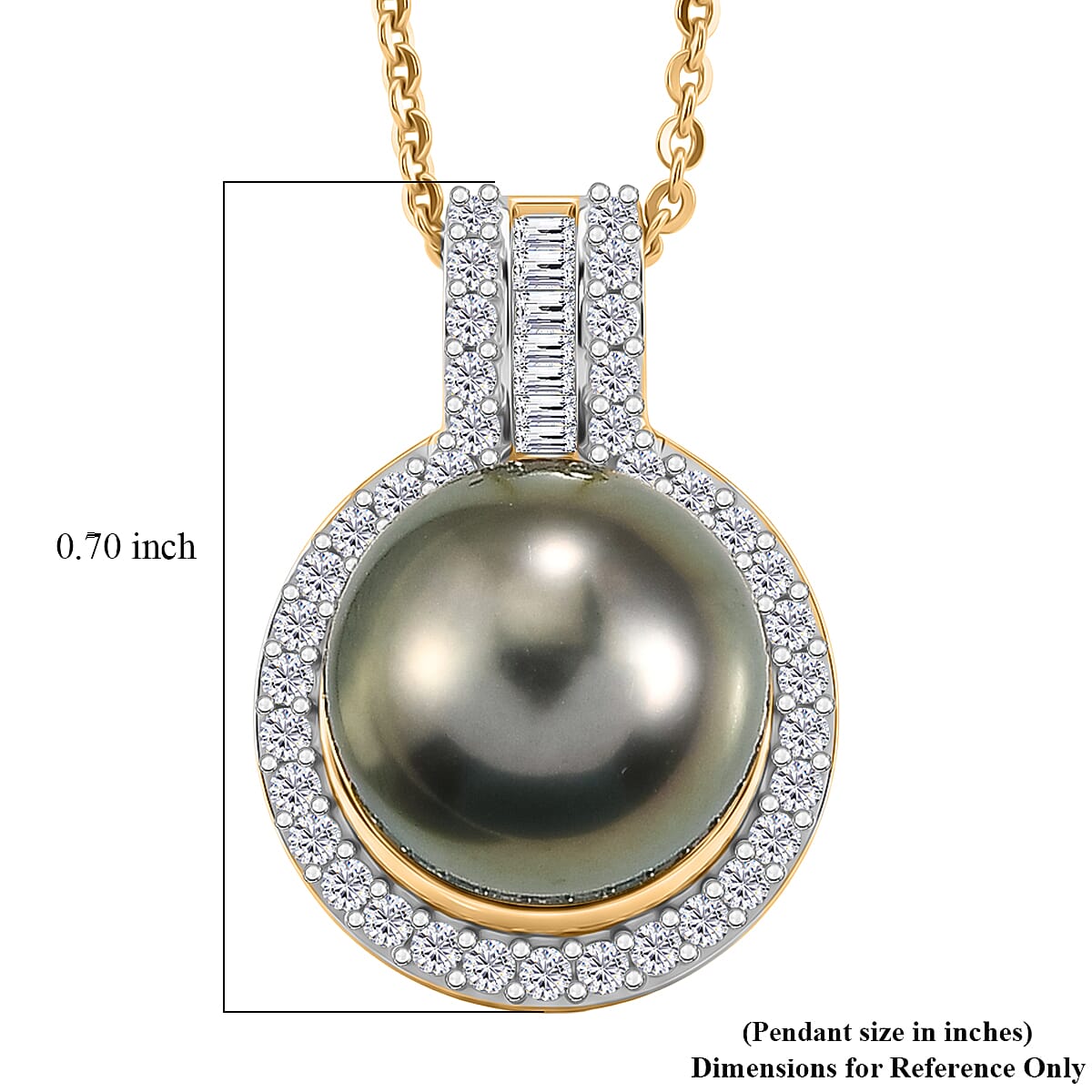 D'Joy Premium Tahitian Pearl and Diamond 0.25 ctw Geometry Halo Pendant Necklace in 18K Vermeil Yellow Gold Over Sterling Silver 20 Inches