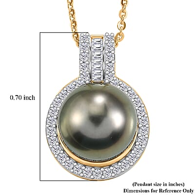D'Joy Premium Tahitian Pearl and Diamond 0.25 ctw Geometry Halo Pendant Necklace in 18K Vermeil Yellow Gold Over Sterling Silver 20 Inches