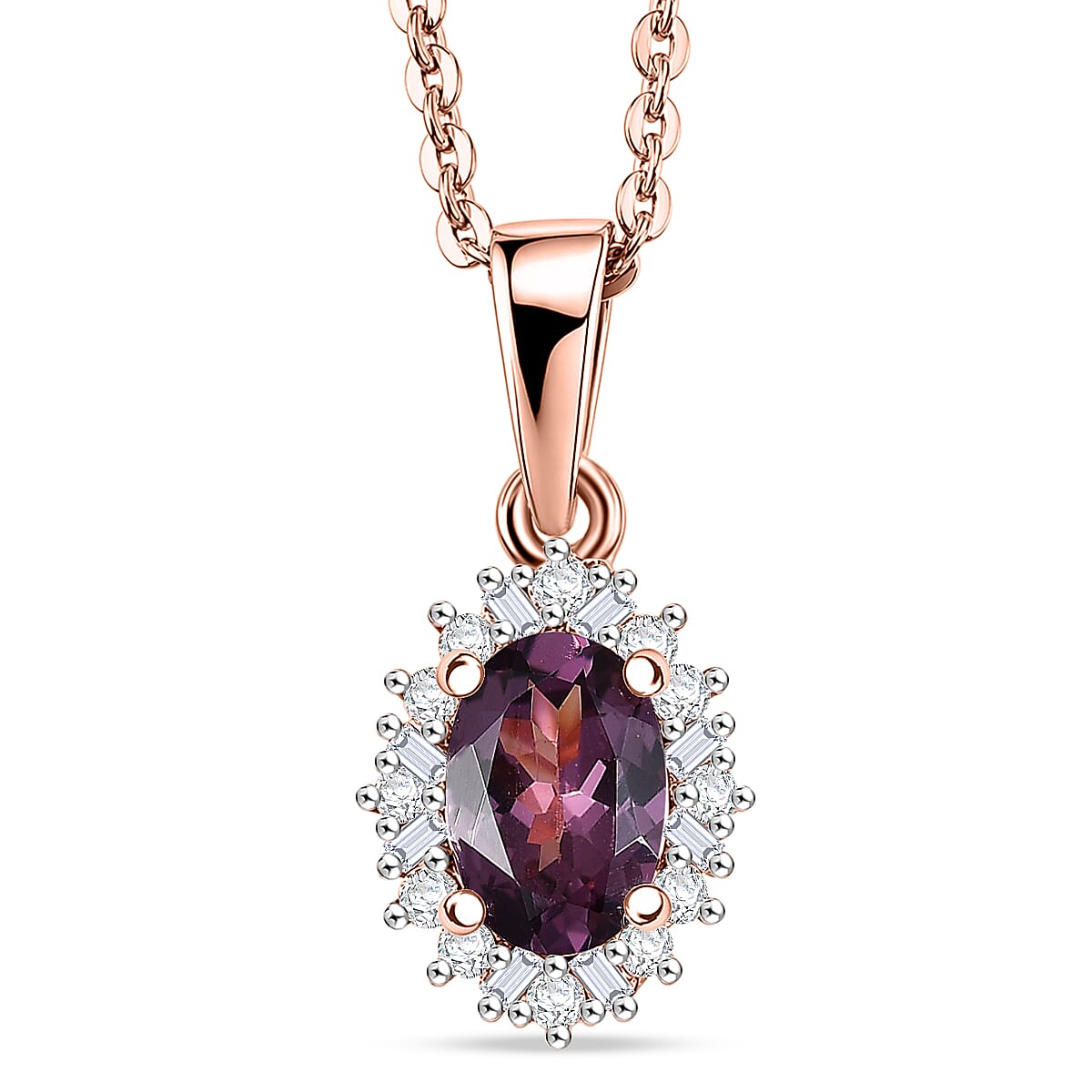 D'Joy Narsipatnam Purple Spinel and Moissanite 0.50 ctw Violet Sparkle Pendant Necklace in 18K Vermeil Rose Gold Over Sterling Silver 20 Inches