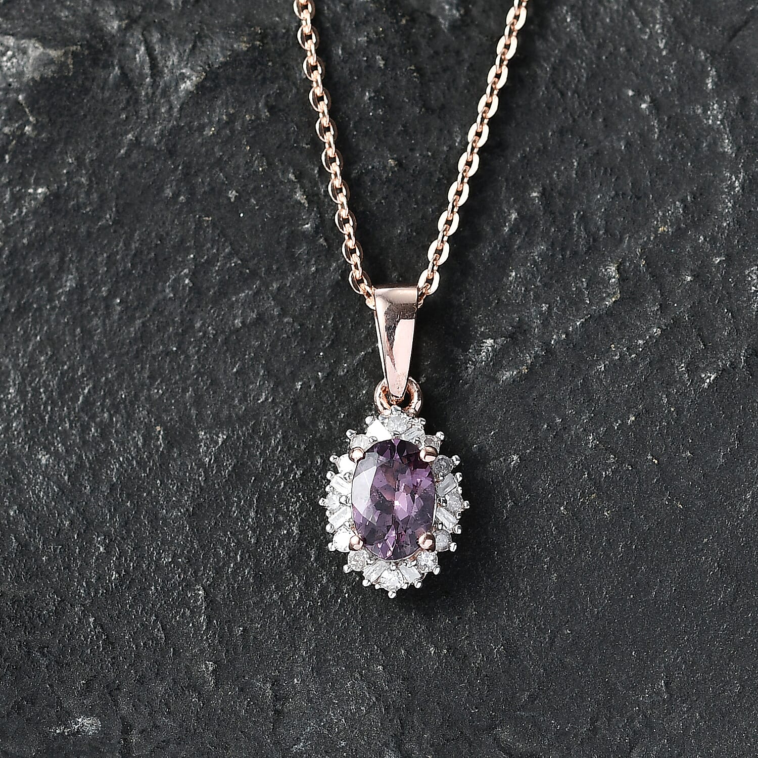 D'Joy Narsipatnam Purple Spinel and Moissanite 0.50 ctw Violet Sparkle Pendant Necklace in 18K Vermeil Rose Gold Over Sterling Silver 20 Inches