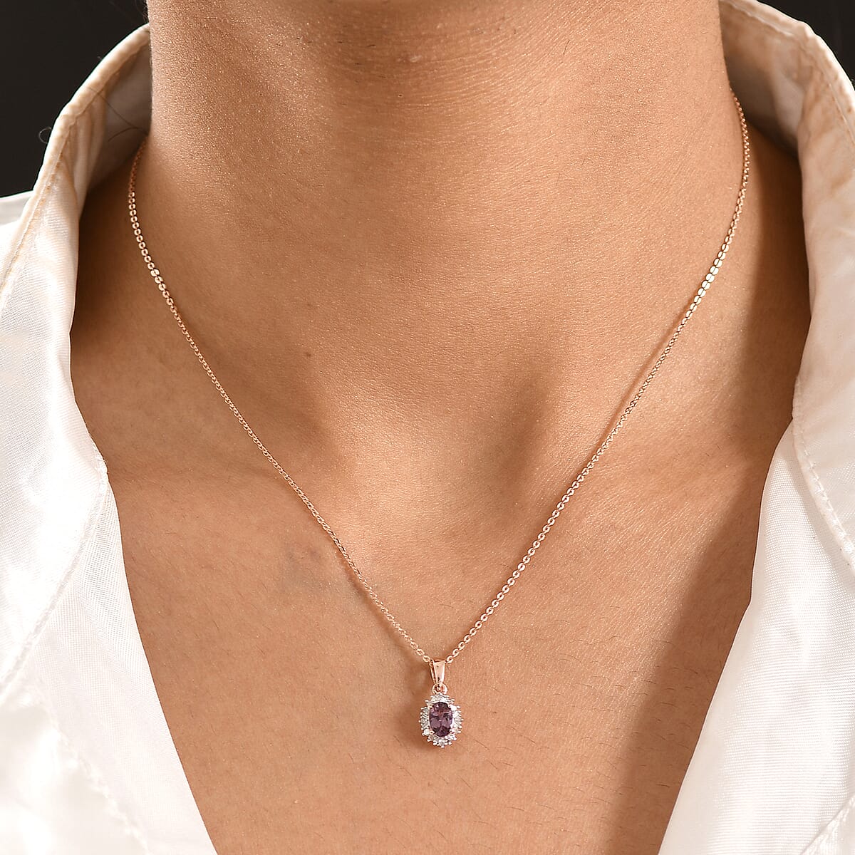 D'Joy Narsipatnam Purple Spinel and Moissanite 0.50 ctw Violet Sparkle Pendant Necklace in 18K Vermeil Rose Gold Over Sterling Silver 20 Inches image number 2