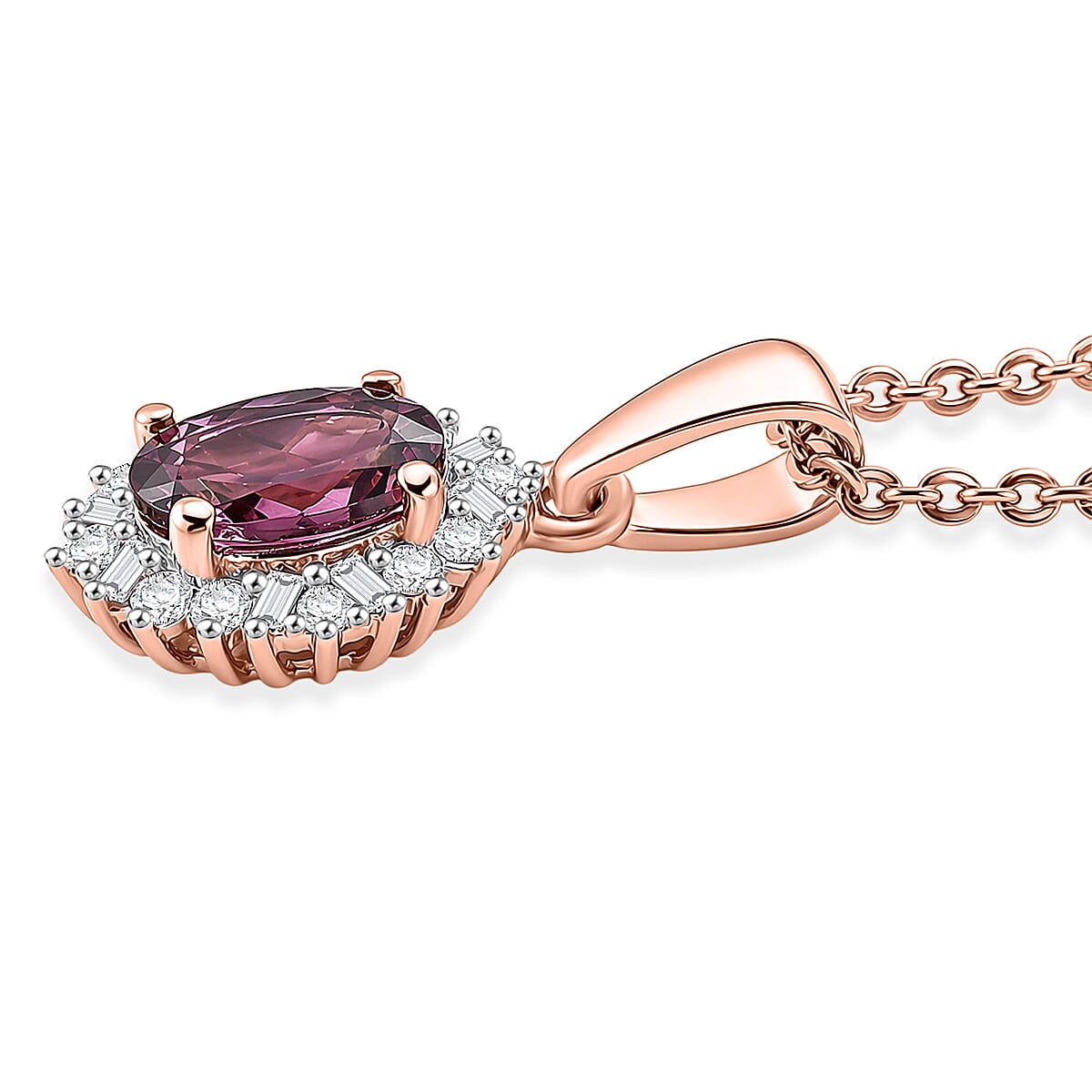 D'Joy Narsipatnam Purple Spinel and Moissanite 0.50 ctw Violet Sparkle Pendant Necklace in 18K Vermeil Rose Gold Over Sterling Silver 20 Inches