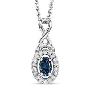 D'Joy Monte Belo Indicolite and Moissanite 0.40 ctw Ocean Grace Halo Pendant Necklace in Rhodium Over Sterling Silver 20 Inches 