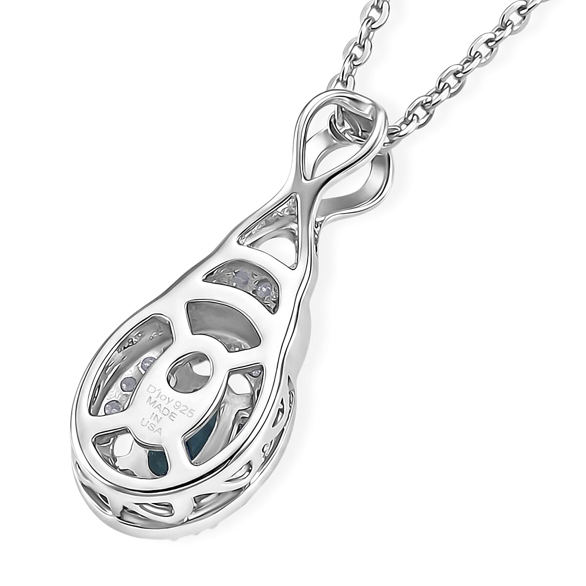 D'Joy Monte Belo Indicolite and Moissanite 0.40 ctw Ocean Grace Halo Pendant Necklace in Rhodium Over Sterling Silver 20 Inches  image number 4