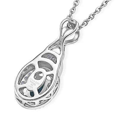 D'Joy Monte Belo Indicolite and Moissanite 0.40 ctw Ocean Grace Halo Pendant Necklace in Rhodium Over Sterling Silver 20 Inches