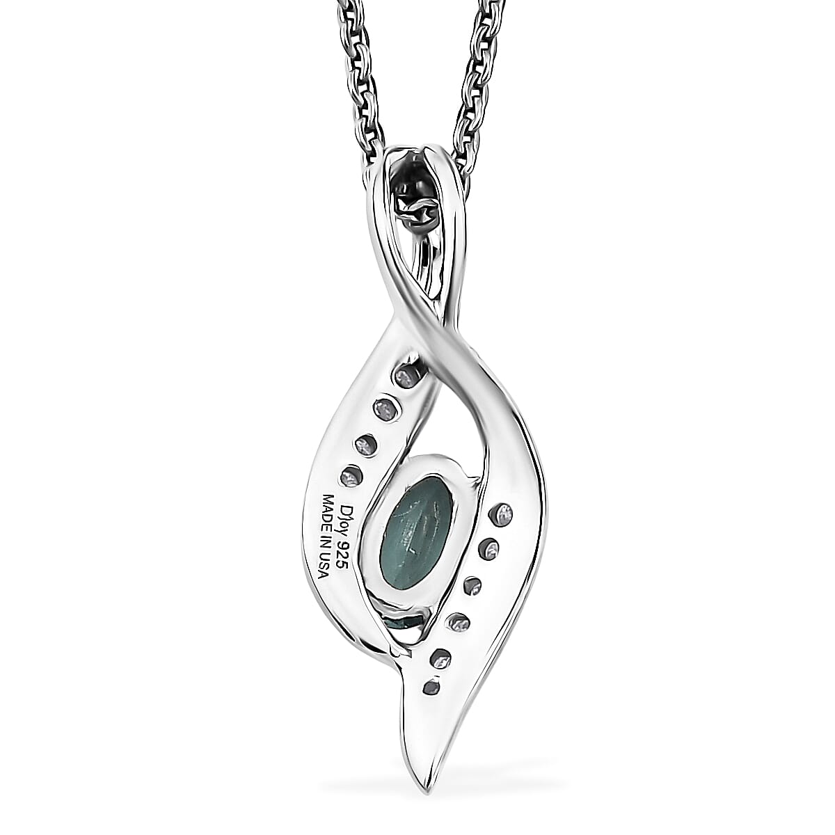 D'Joy Monte Belo Indicolite and Moissanite 0.30 ctw Ocean Flow Pendant Necklace in Rhodium Over Sterling Silver 20 Inches