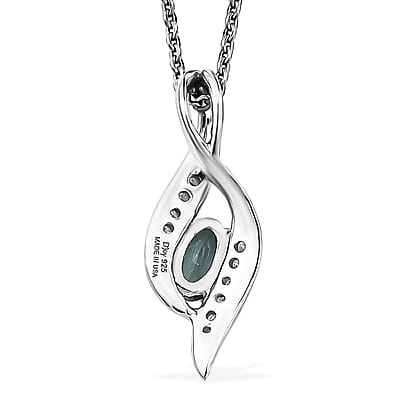 D'Joy Monte Belo Indicolite and Moissanite 0.30 ctw Ocean Flow Pendant Necklace in Rhodium Over Sterling Silver 20 Inches