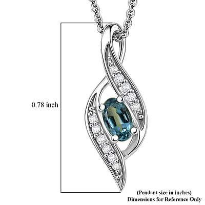 D'Joy Monte Belo Indicolite and Moissanite 0.30 ctw Ocean Flow Pendant Necklace in Rhodium Over Sterling Silver 20 Inches