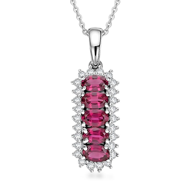 D'Joy Premium Ouro Fino Rubellite and Moissanite 1.60 ctw Pendant Necklace in Rhodium Over Sterling Silver 20 Inches