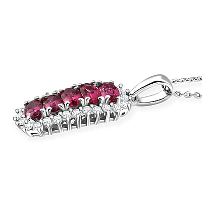 D'Joy Premium Ouro Fino Rubellite and Moissanite 1.60 ctw Pendant Necklace in Rhodium Over Sterling Silver 20 Inches