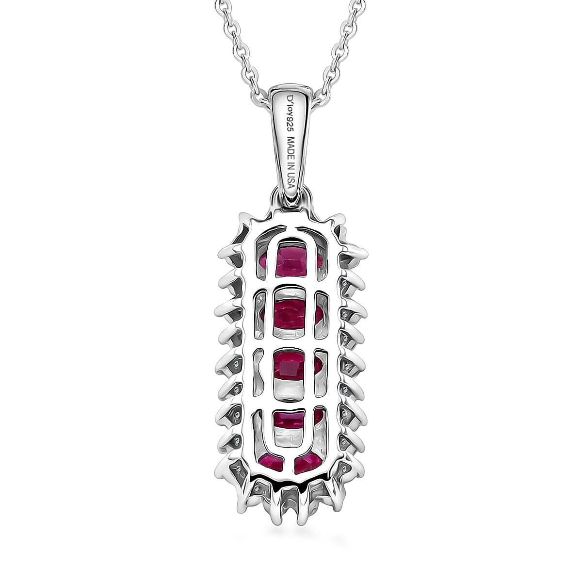 D'Joy Premium Ouro Fino Rubellite and Moissanite 1.60 ctw Pendant Necklace in Rhodium Over Sterling Silver 20 Inches