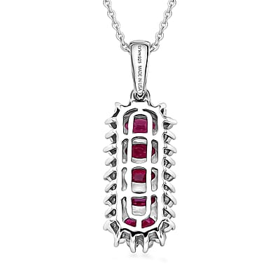 D'Joy Premium Ouro Fino Rubellite and Moissanite 1.60 ctw Pendant Necklace in Rhodium Over Sterling Silver 20 Inches