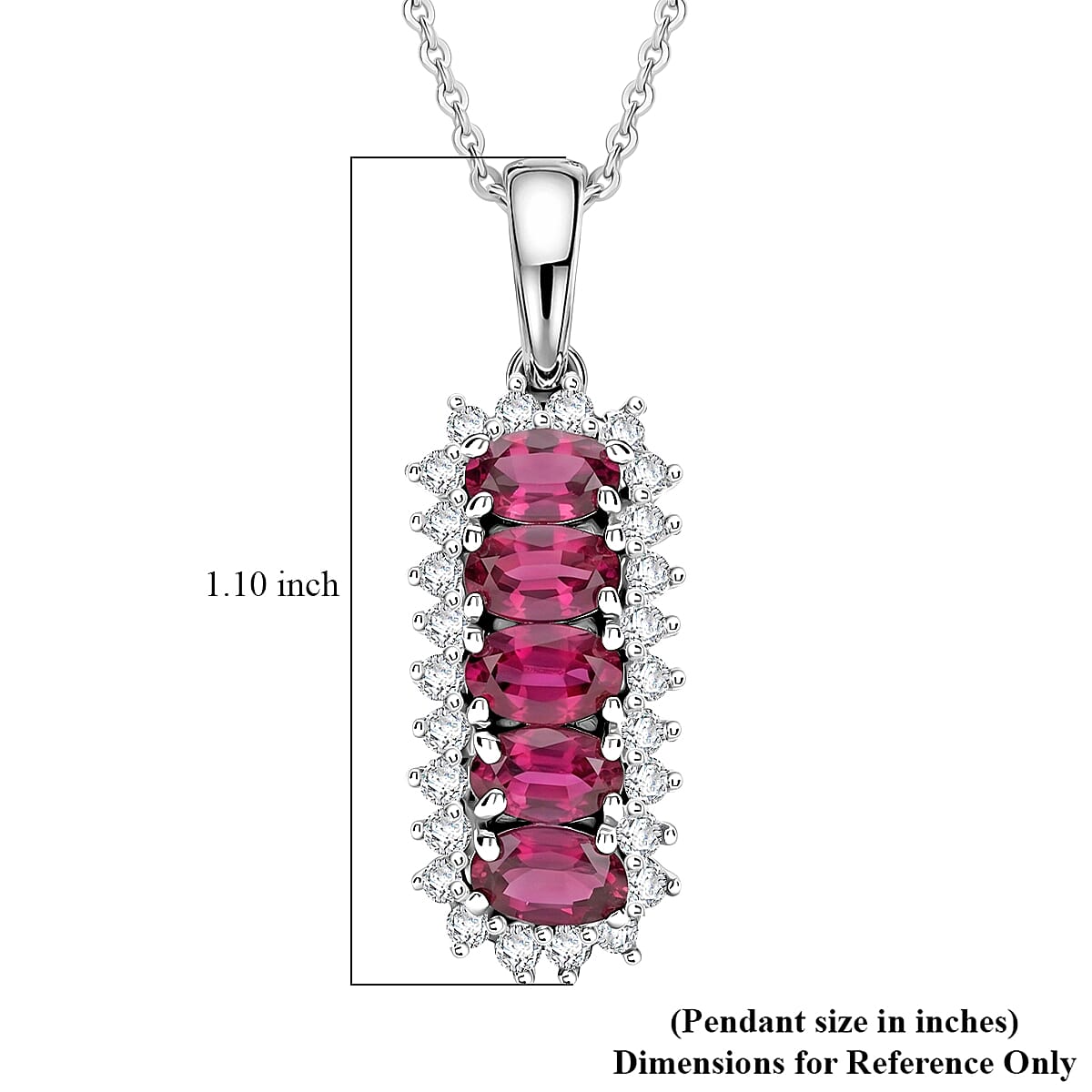 D'Joy Premium Ouro Fino Rubellite and Moissanite 1.60 ctw Pendant Necklace in Rhodium Over Sterling Silver 20 Inches