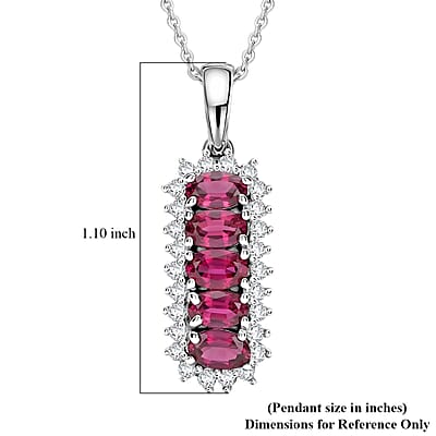 D'Joy Premium Ouro Fino Rubellite and Moissanite 1.60 ctw Pendant Necklace in Rhodium Over Sterling Silver 20 Inches
