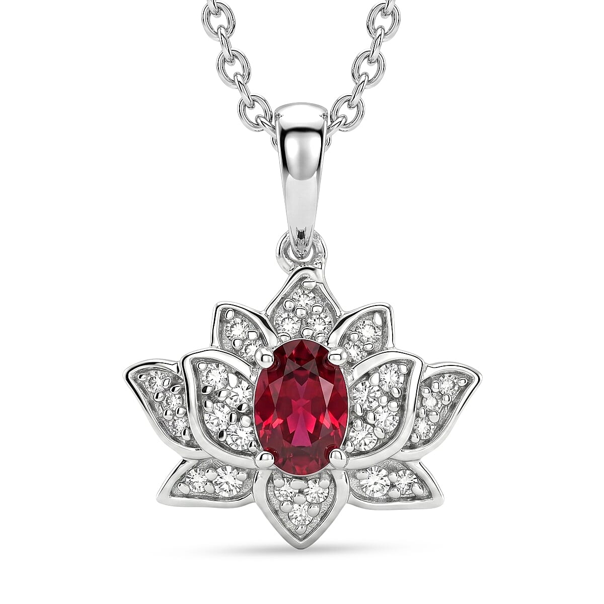 EverTrue Orissa Rose Garnet and White Zircon 0.90 ctw Pendant in Platinum Bond with Stainless Steel Necklace (20 Inches)