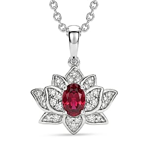 EverTrue Orissa Rose Garnet and White Zircon 0.90 ctw Pendant in Platinum Bond with Stainless Steel Necklace (20 Inches)