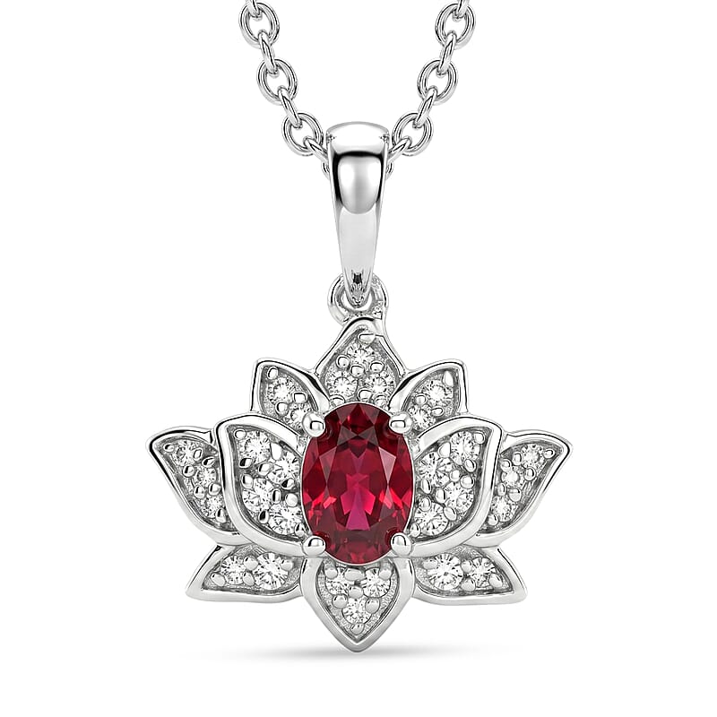 EverTrue Orissa Rose Garnet and White Zircon 0.90 ctw Pendant in Platinum Bond with Stainless Steel Necklace (20 Inches)