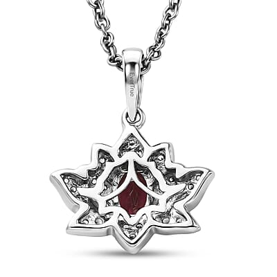EverTrue Orissa Rose Garnet and White Zircon 0.90 ctw Pendant in Platinum Bond with Stainless Steel Necklace (20 Inches)