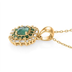 D'Joy AAA Kagem Zambian Emerald and Moissanite 1.70 ctw Royal Blossom Pendant Necklace in 18K Vermeil Yellow Gold Over Sterling Silver 20 Inches