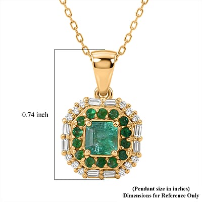 D'Joy AAA Kagem Zambian Emerald and Moissanite 1.20 ctw Royal Blossom Pendant Necklace in 18K Vermeil Yellow Gold Over Sterling Silver 20 Inches