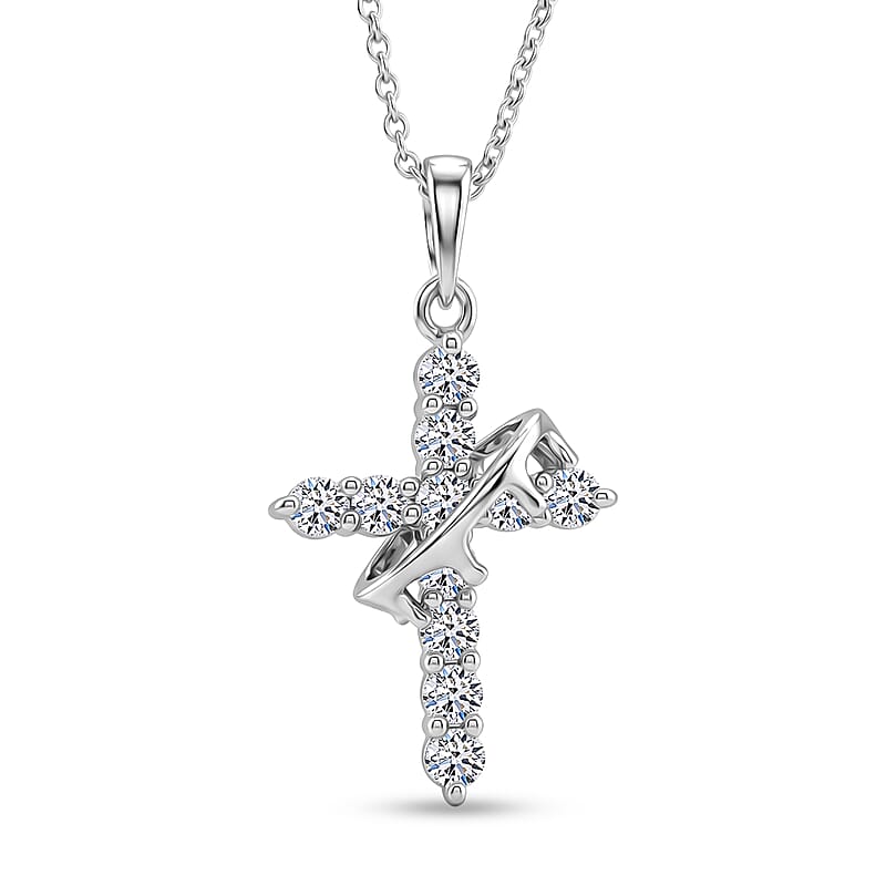 Luxuriant Lab Grown Diamond G-H SI 0.50 ctw Pendant Necklace in Rhodium Over Sterling Silver 20 Inches