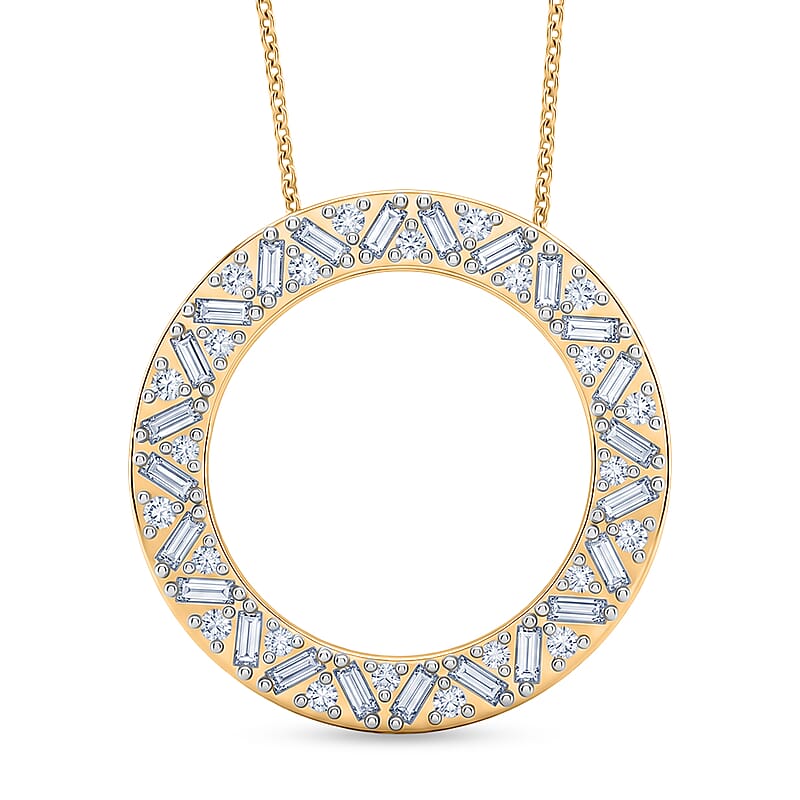 Luxuriant Lab Grown Diamond G-H SI 1.00 ctw Circle Pendant Necklace in 18K Vermeil Yellow Gold Over Sterling Silver (20 Inches)