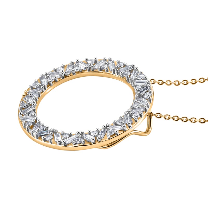 Luxuriant Lab Grown Diamond G-H SI 1.00 ctw Circle Pendant Necklace in 18K Vermeil Yellow Gold Over Sterling Silver (20 Inches)